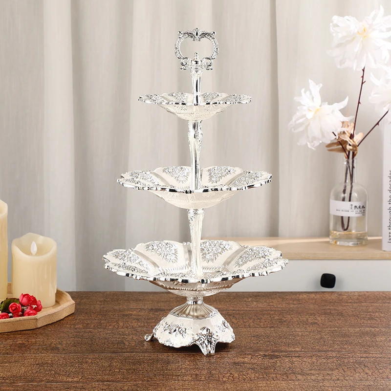 Gold Silver Portable Fruit Plate European Desktop Tray Wedding Party Cake Stand Charge Plate Home Nuts Sweets Decorative Tray