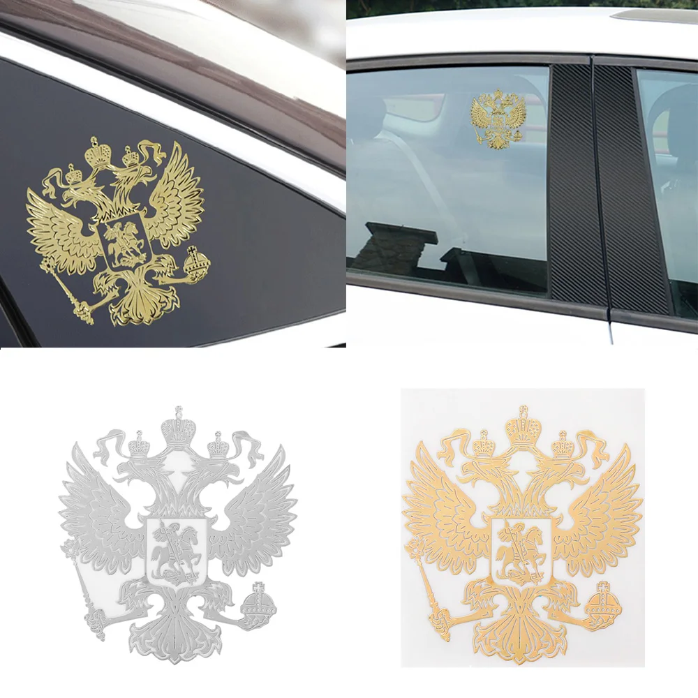 

Hot Sale Coat of Arms of Russia Nickel Metal Car Stickers Decals Russian Federation Eagle Emblem for Car Styling Laptop Sticker