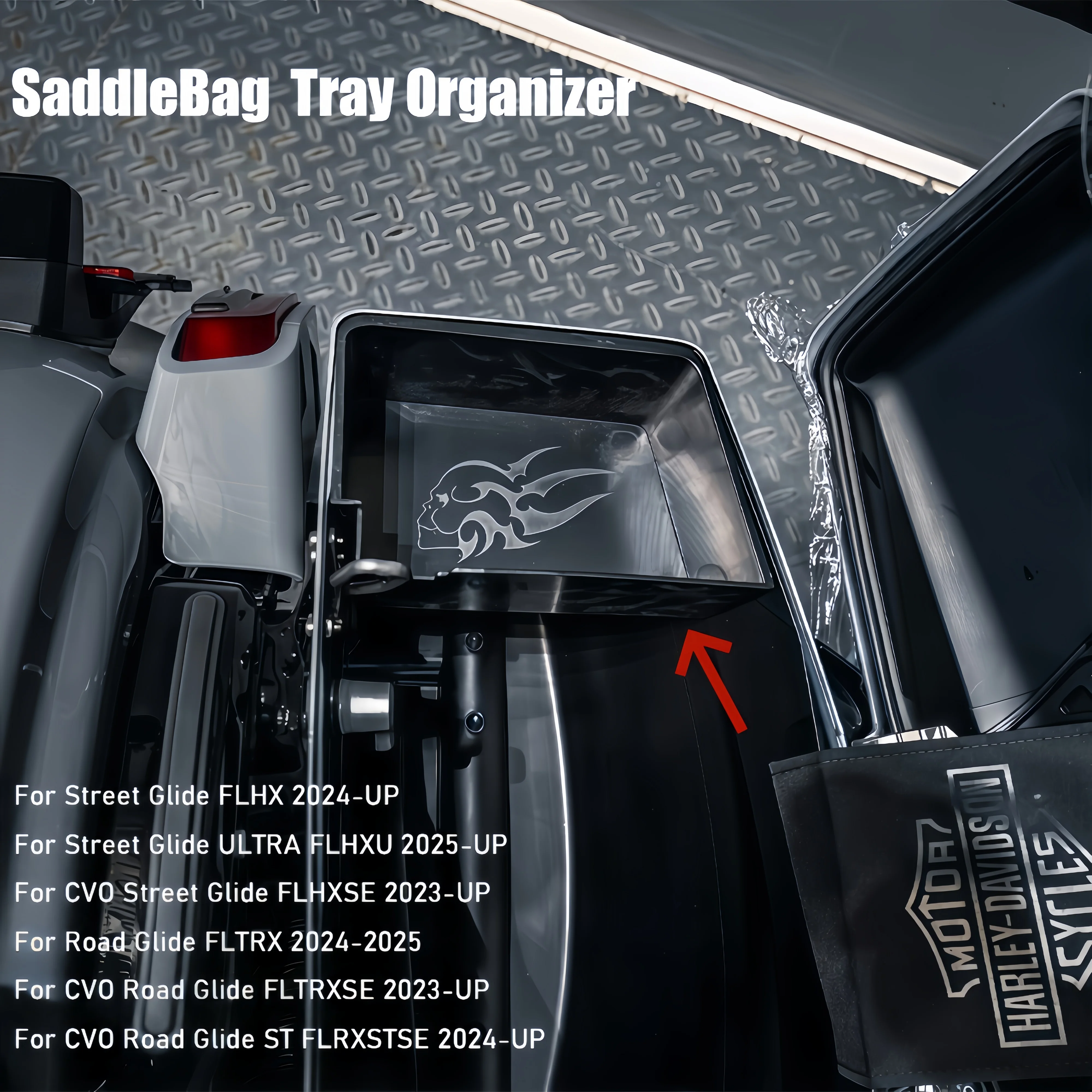 Фото Новый ящик для хранения мотоцикла для Harley CVO Road Glide FLTRXSE Road King, ящик для хранения инструментов, разделитель, полка, аксессуары 2023-2025 №1