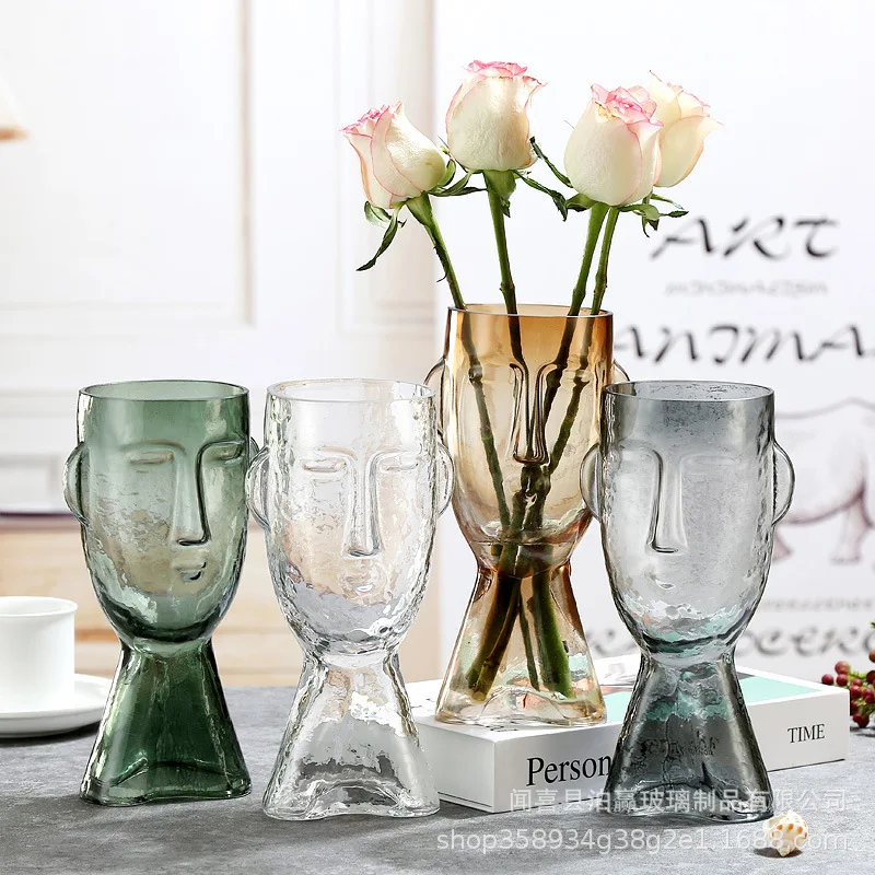 

Modern Minimalist Living Room Vase Decoration Fashion Face Art Glass Plants Pots Decortion Items Terrarium Pots De Fleurs Vases