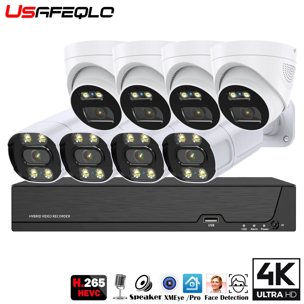 

Сетевая система видеонаблюдения, 8 МП Ultra HD POE, 4K камеры безопасности, 4 канала, 8 каналов, NVR, купольная пуля, комплект с записью звука