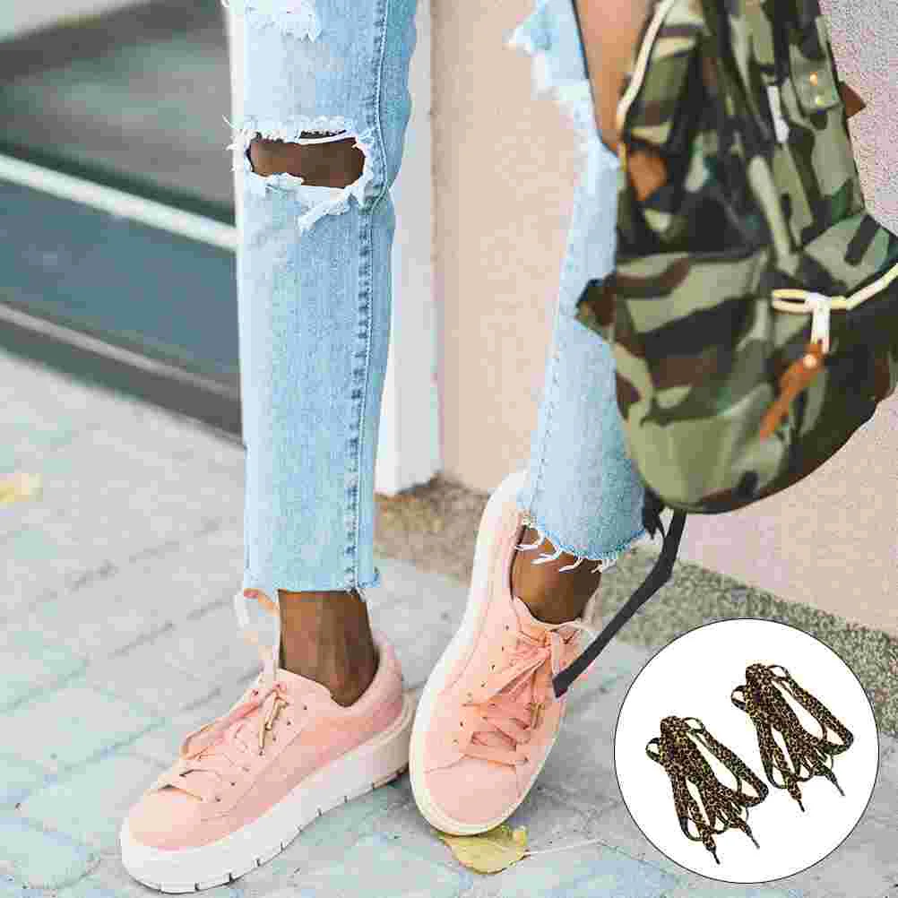 2 Pair Yellow Flat Shoes Accessories Polyester Shoelaces Shoe Laces Sneakers Leopard Lace Classic Brown Shoe Laces