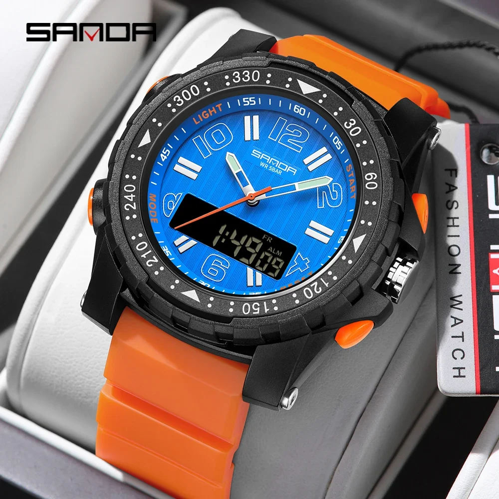SANDA 3375 мужские электронные кварцевые часы модные спортивные многофункциональные