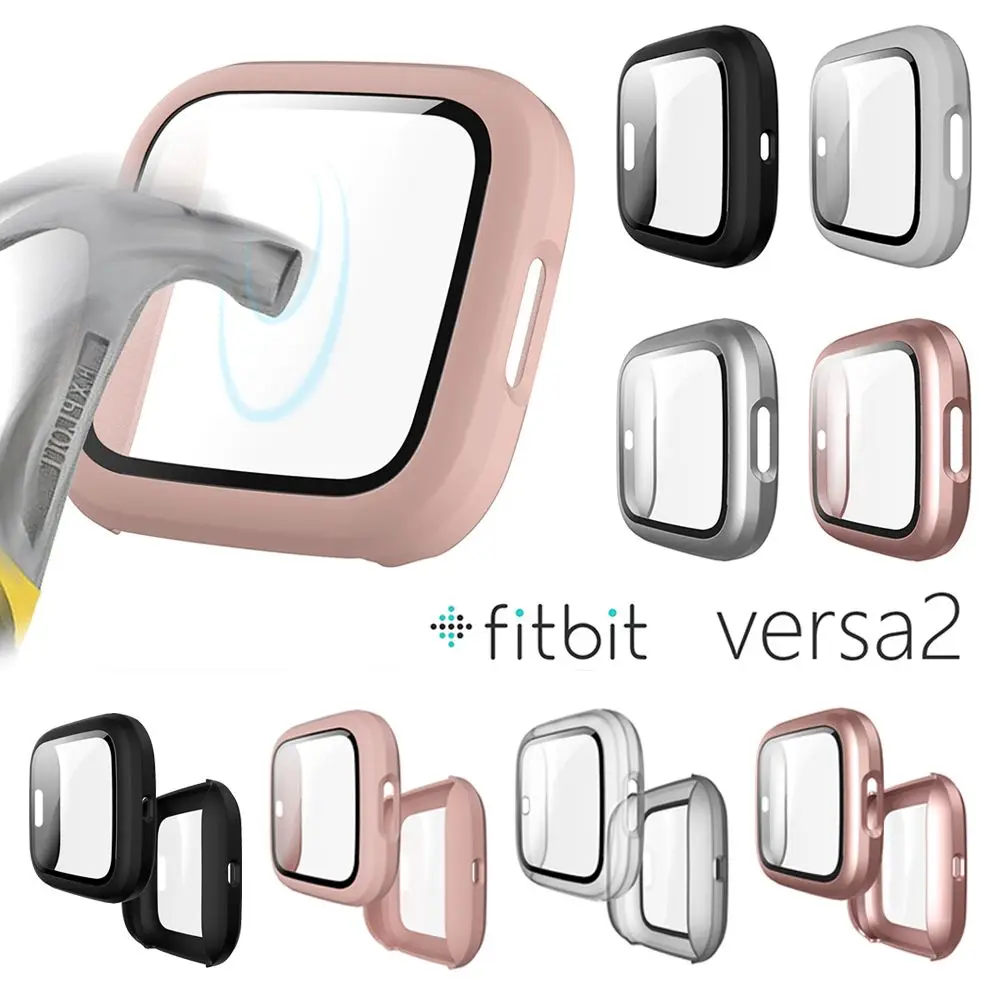 

Жесткий матовый чехол из поликарбоната с покрытием 360 Полное покрытие с закаленным стеклом 9H Защита экрана для умных часов Fitbit Versa 2 Band
