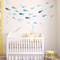 diy cartoon blue fishes wall stickers nursery style childrens room bedroom kindergarten home decoration stickers