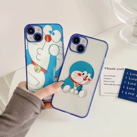 anime doraemon transparent soft siliconephone cases for iphone 13 12 11 pro max xr xs max x couple cartoon anti drop cover