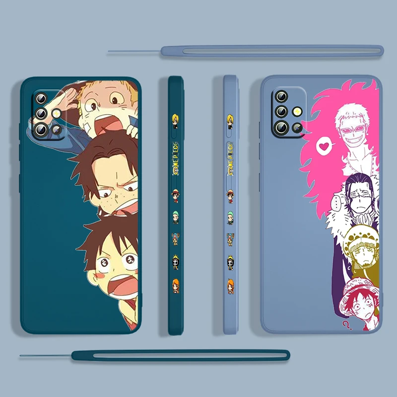 

Anime Cute ONE PIECE For Samsung Galaxy A73 A53 A33 A52 A32 A22 A71 A51 A21S A03S A50 4G 5G Liquid Left Rope Phone Case Cover