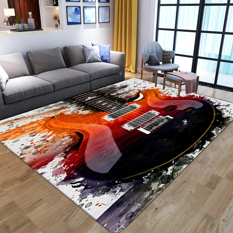 

Retro Big Guitar 3D Print Carpets for Home Living Room Bedroom Decor Soft Flannel Home Bedside Sofa Floor Mat Kids Play Area Rug
