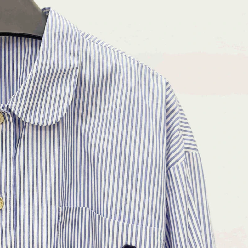 

2023 Early Autumn Casual Lapel Loose Long-sleeved Striped Shirt Women