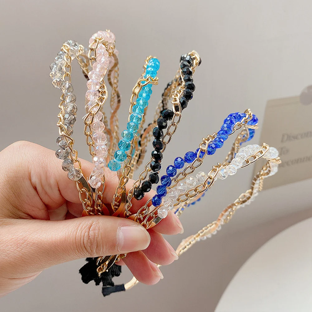 

Retro Beaded Hairband Shiny Women Headband Hair Accessories Chain Simple Crystal Hair Hoop Head Band Girls Hairbands
