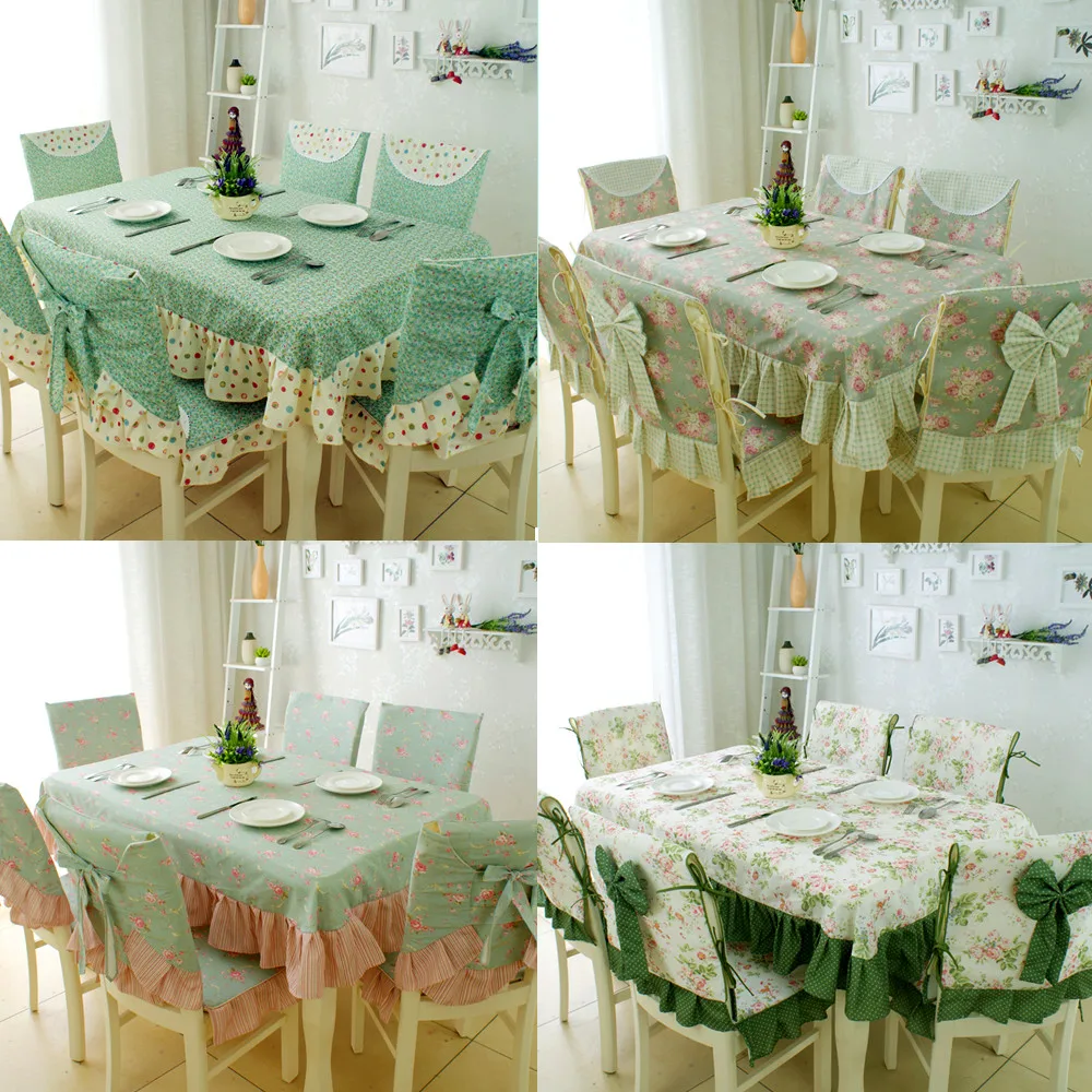 

Mediterranean Romantic Dining Table Cloth Pastoral Plaid Table Cover Three-dimensional Embroidery Cotton Tablecloth Chair Cover