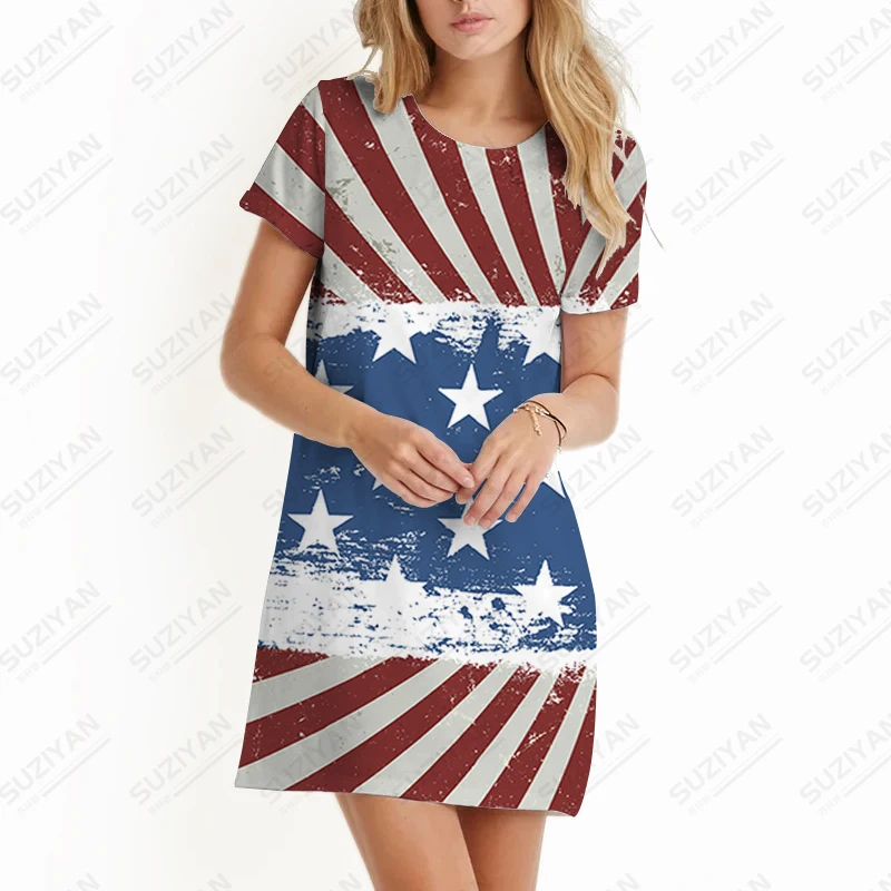 

2023 Hot Sale Summer Ladies Dress American Flag 3d Print Dress Fashionable Casual Dress Vacation Comfortable Loose Ladies Dress