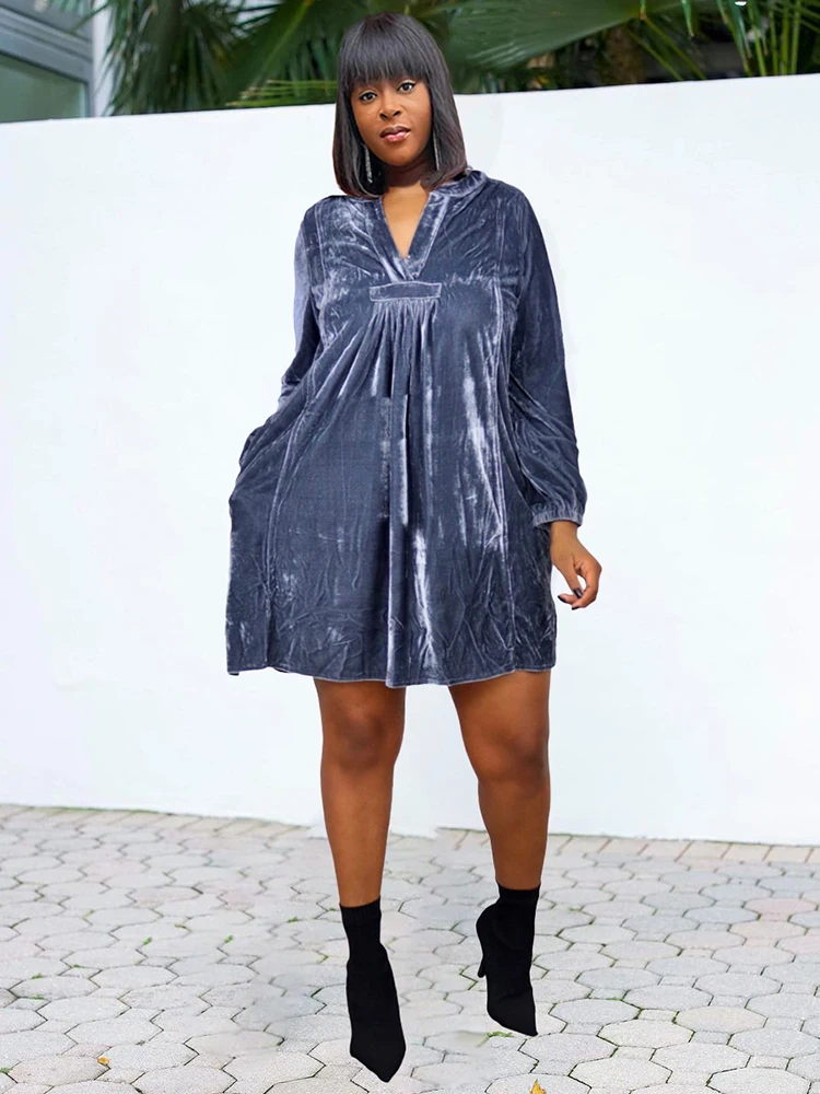 

Женское бархатное платье с длинным рукавом, черное или синее элегантное винтажное Плиссированное мини-платье длиной выше колена с глубоким V-образным вырезом, весна-осень