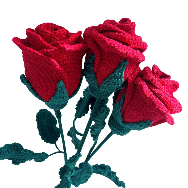 

Finished Handmade Crochet Flowers Gradient Rose Flower Floral Decorative Flowers Valentine's Day Teacher Holiday Gift Wholesale