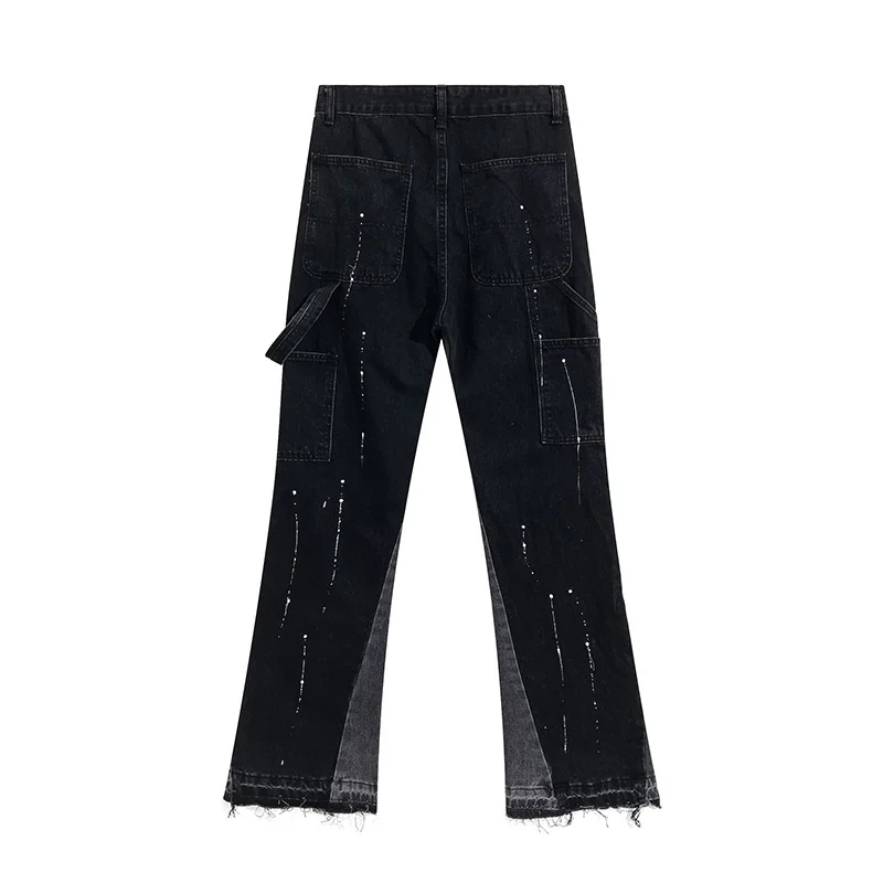 2023 GALLERY DEPT Spliced Wash Vintage Jeans Men's and Women's High Street Speckled Pants Micro Ragged Casual Pants