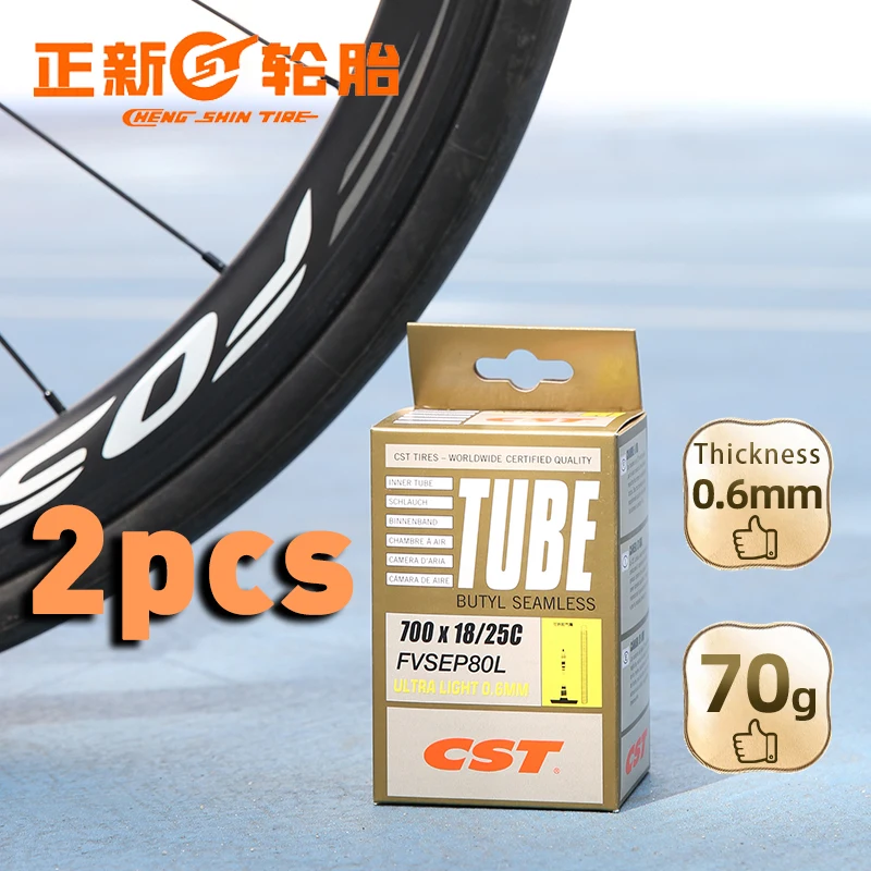 

2PCS CST Ultralight Bicycle Inner Tube For MTB Tire 26/27.5/29 Road Bike 700C 0.6mm Thickness Tyre Tube Presta/Schrader Valve