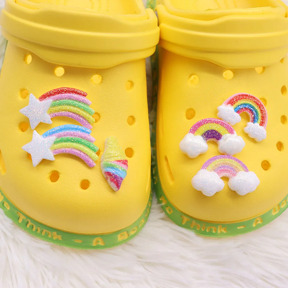 

Mix 50PCS Resin Croc Charms Sequin Transparent Colorful Rainbow Ice Cream Star Cloud Garden Shoes Button Decorations Xmas Gifts