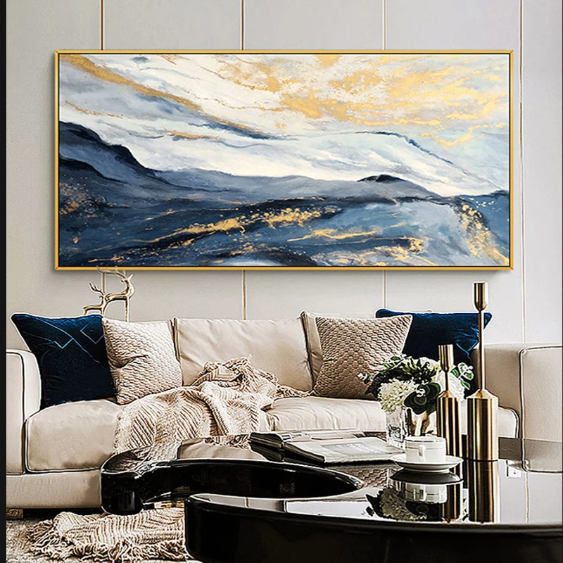 

Hand Painted Abstract Oil Painting Modern Gold Lacquer Horizontal Version Home Decor Golden Light Stream Cloud Wall Art Decor