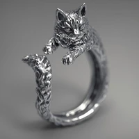 new vintage black gun cat opening rings for women retro fashion jewelry daily wear party best gift animal finger ring wholesale