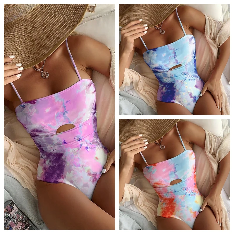 

Соблазнительные комплекты бикини Tie Dye, Женский комплект бикини на бретелях, купальник с высокой талией, Цельный купальник, топ-труба, бюстга...