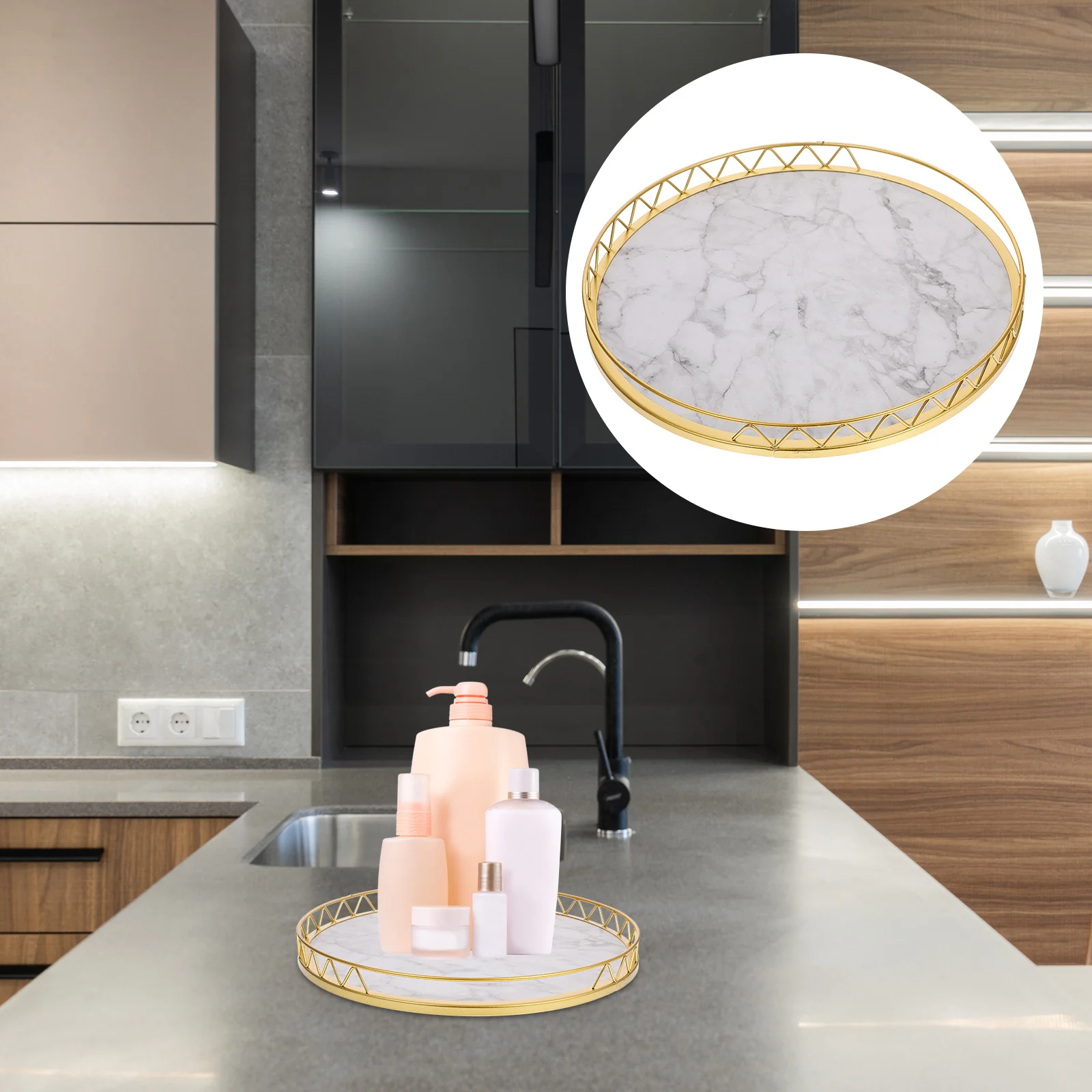 

Round Tray Multi-functional Storage Plate Bread Serving Pallets Kitchen Counter Desk Household Tea