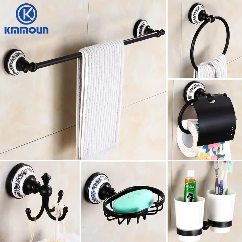 

NEW Oil Black Bronze Brushed Bathroom Accessories Towel Shelf Towel Bar Paper Holder Cloth Hook Soap Dish Cup Holder Toilet Hold