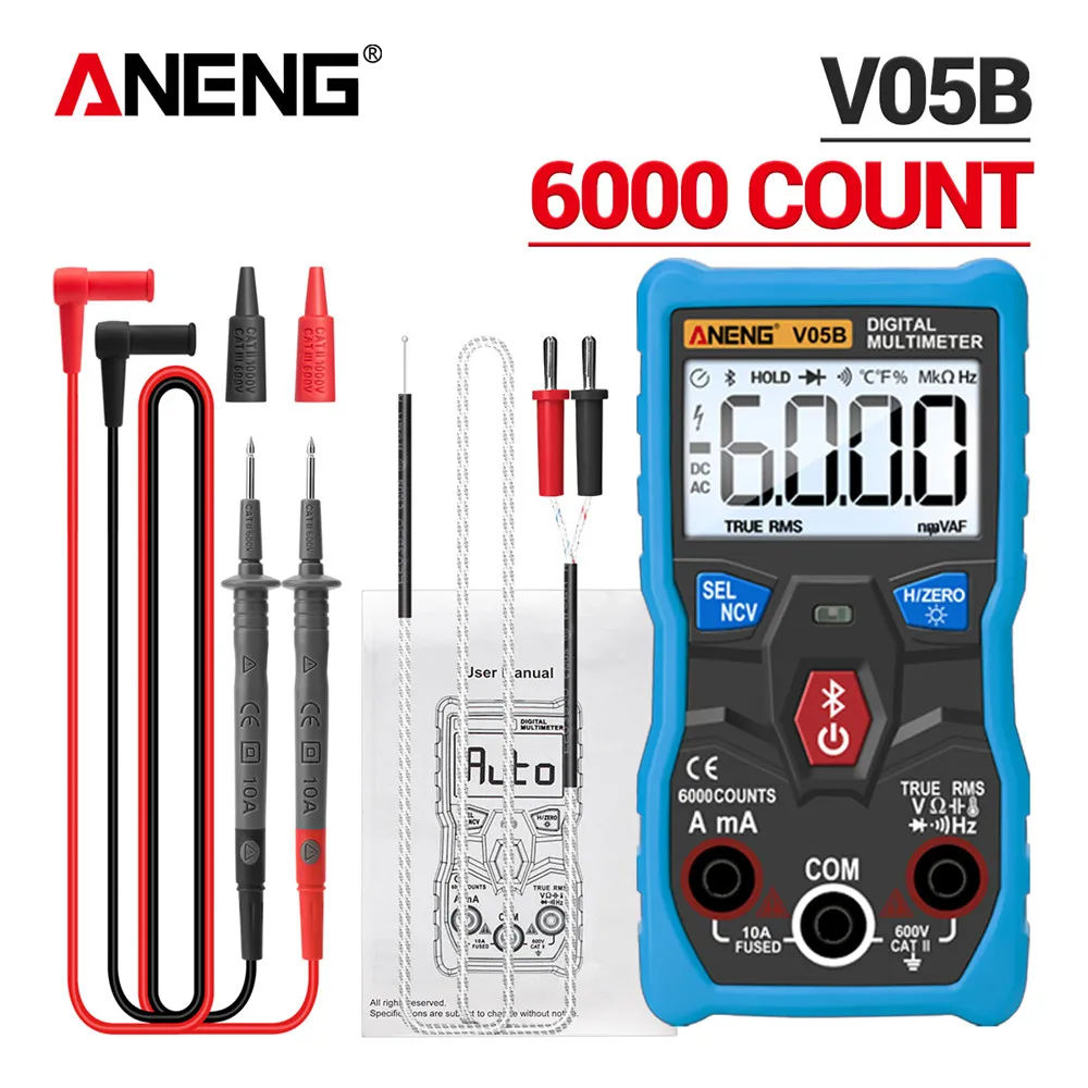 Профессиональный цифровой аналоговый мультиметр ANENG V05B, 6000 отсчетов, миниатюрные тестеры напряжения переменного/постоянного тока, True RMS, Bluetooth мультиметр