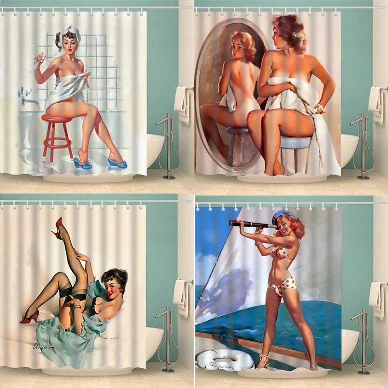 

American Girl Sexy Waterproof Polyester Shower Curtain Washable Bathroom Tub Curtain cortina de la ducha