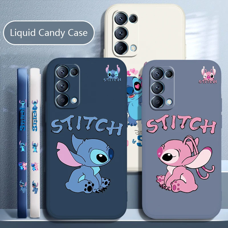 

Stitch Lilo Disney Love Phone Case For OPPO Find X5 X3 X2 neo Pro Lite A5 A9 2020 A53S 4G 5G Liquid Left Rope Candy Cover Fundas