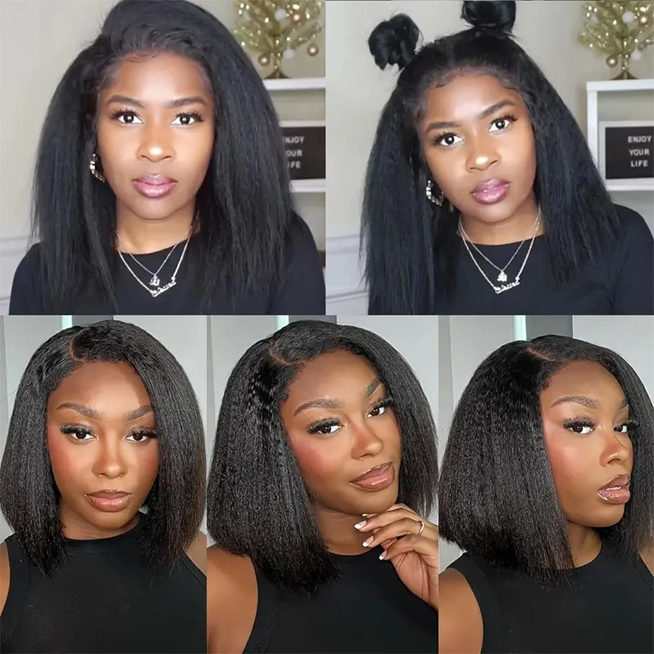 Короткие прямые парики Yaki бразильские волосы Remy 4x4 прозрачные кружевные