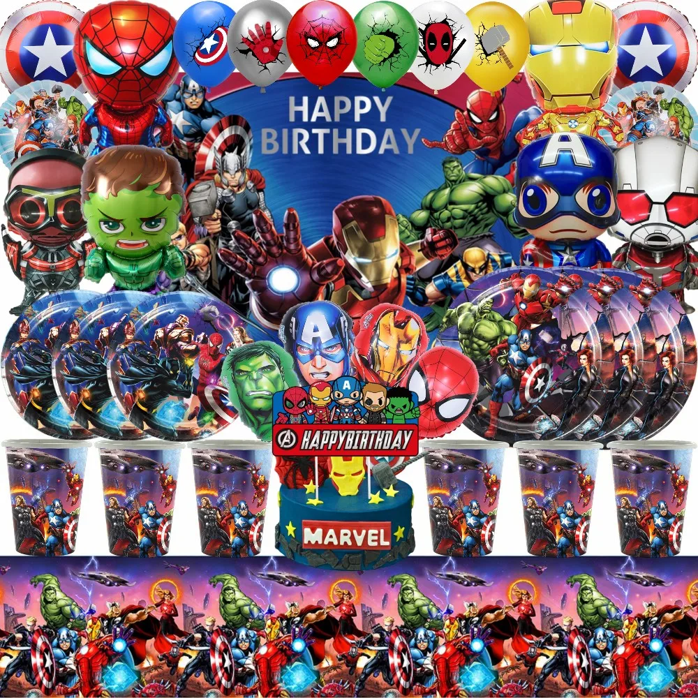 decorations-de-fete-d'anniversaire-les-avengers-ballons-de-super-heros-marvel-vaisselle-en-papier-arriere-plan-fournitures-de-fete-prenatale-pour-enfants-et-garcons