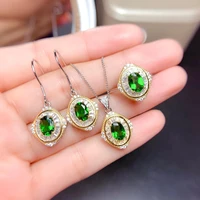 natural diopside gemstone earrings ring and necklace for women real 925 sterling silver green stone fine jewelry set
