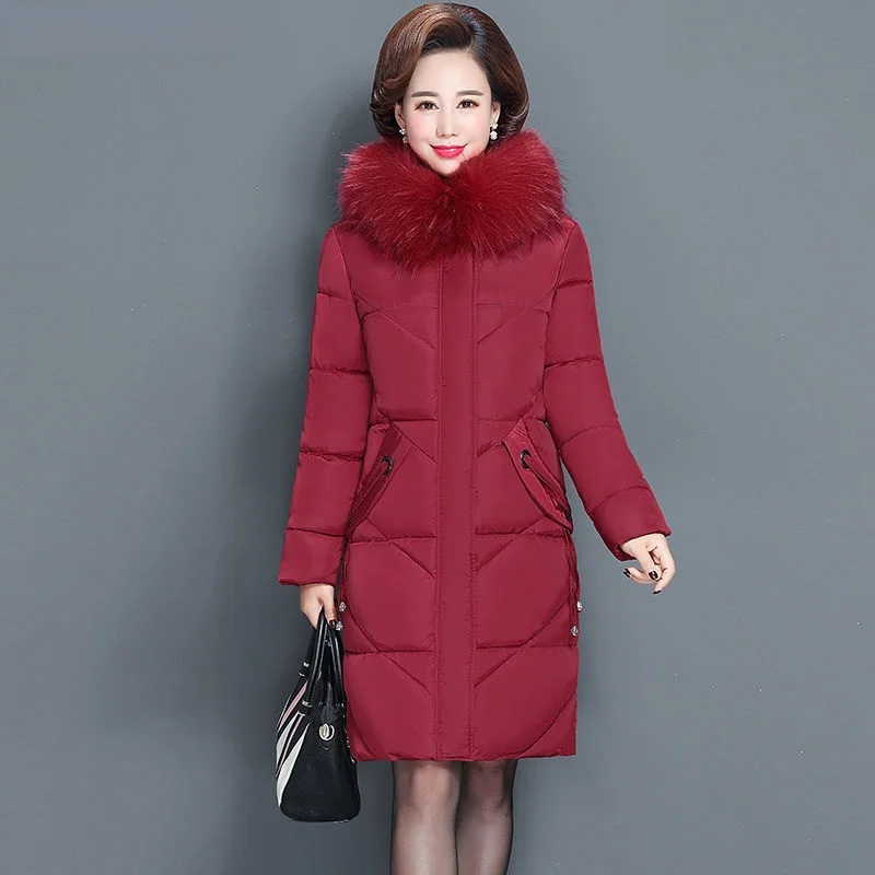 

6xl Winter Mom Coat with Fur Collar, Cotton Elderly Women's Jacket, Hoodie 2022