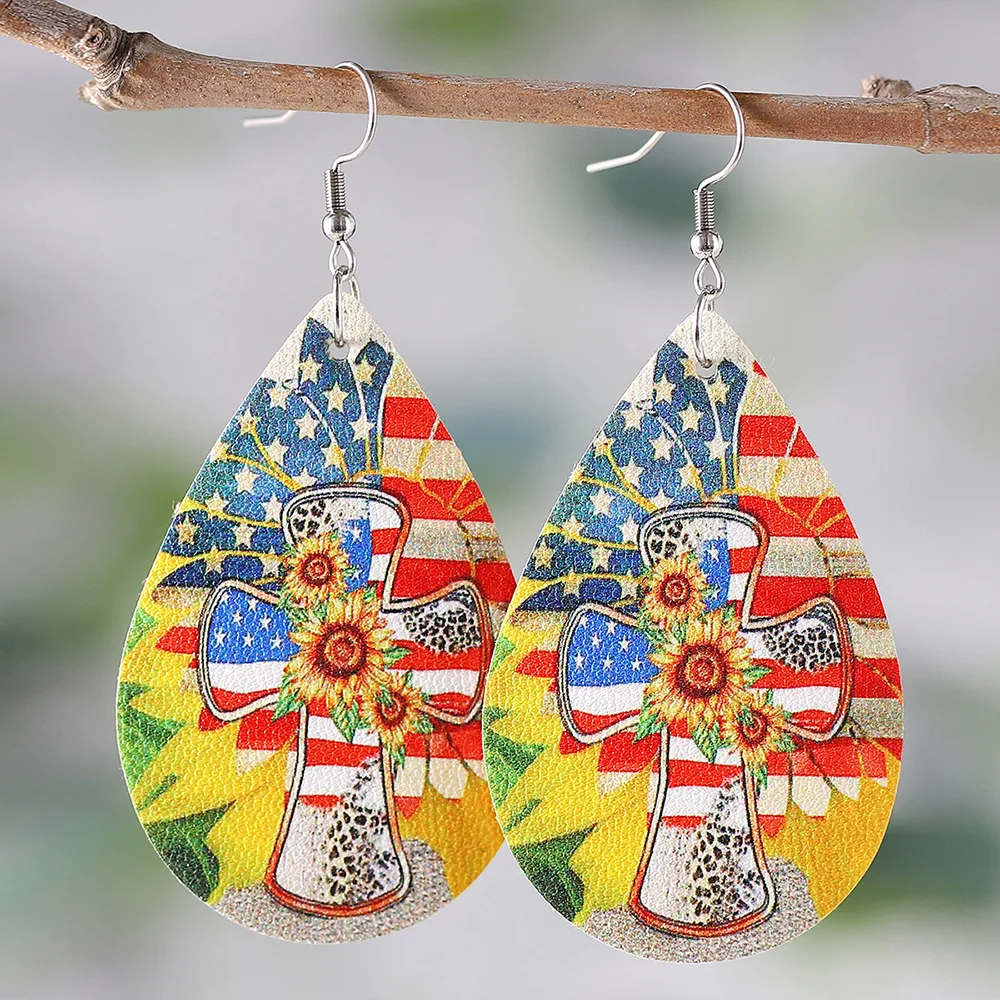 

USA PATRIOTIC EARRING Flag U.S.A. 4th of July Memorial Patriotic American Dangle Earring for Women Teardrop Jewelry & Accessorie