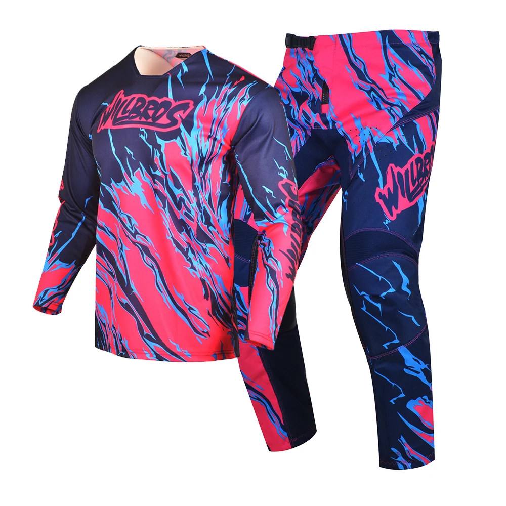MX Dirt Bike Jersey Pants Gear Set BMX Combo WILLBROS KINETIC Outfit Bicycle Suit ATV UTV MTB Cycling Off-road Men Pink Kits