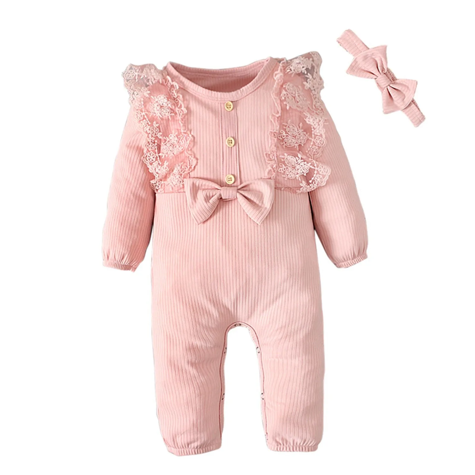 

born Infant Baby Girl Boy Romper 0-18M Ruffled Lace Long Sleeve Ribbed Jumpsuit 18 Months Girl Dress One Year Old Girl Clothing