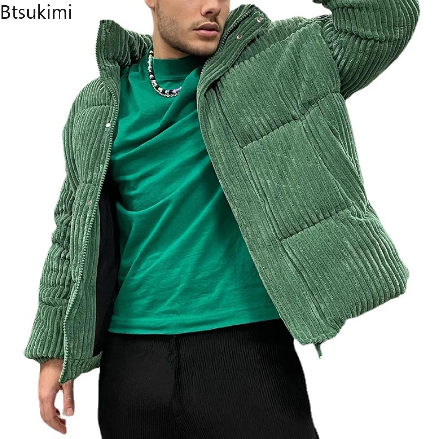 New 2022 Autumn Winter Men's Green Corduroy Jacket Fashion Casual Bread Warm Jacket Thick Parker Cotton Corduroy Jacket Male