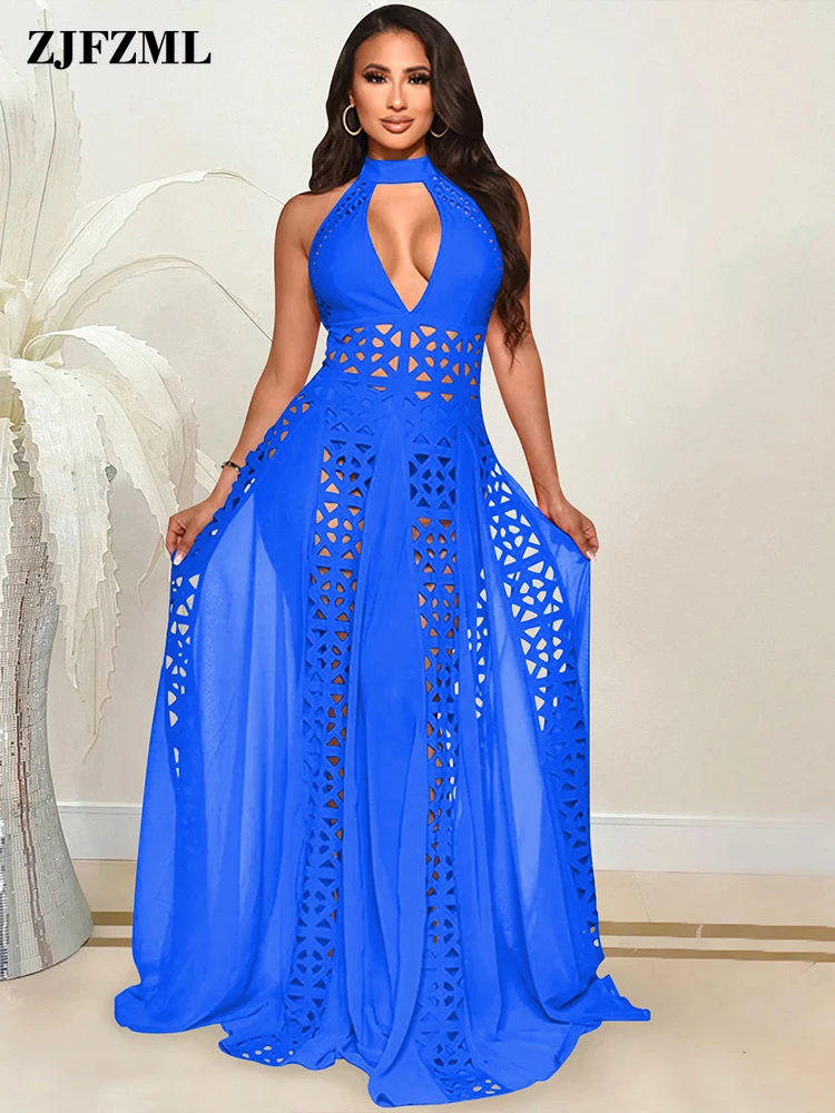 

Gorgeous Hole See Through Long Party Dress for Women Cleavage Off The Shoulder Vestido Feminino Vintage Celebrity Big Swing Robe