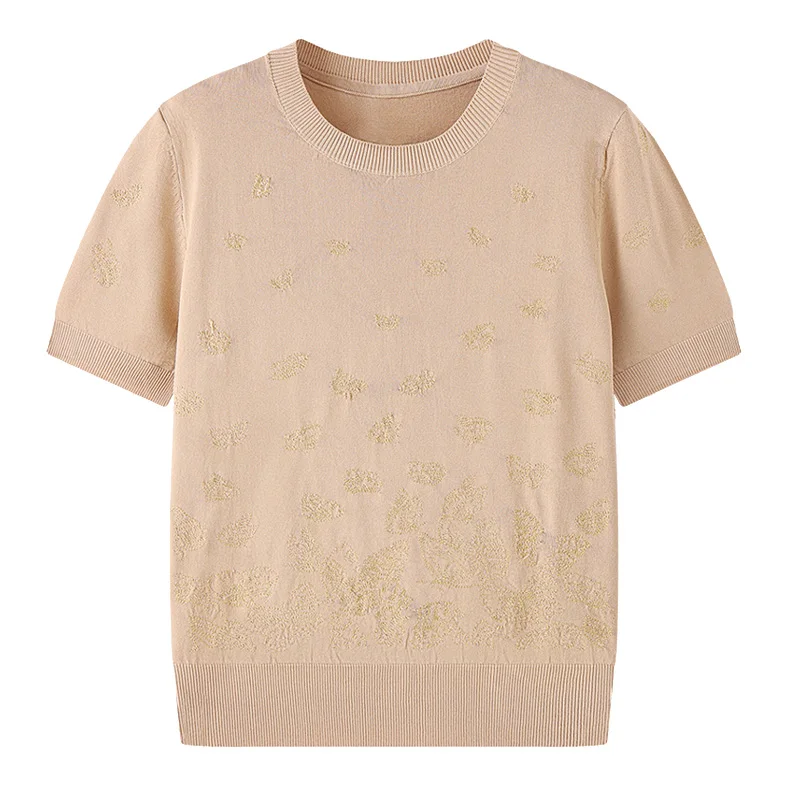 Новинка летний пуловер с круглым вырезом Модная трикотажная одежда вышивкой в