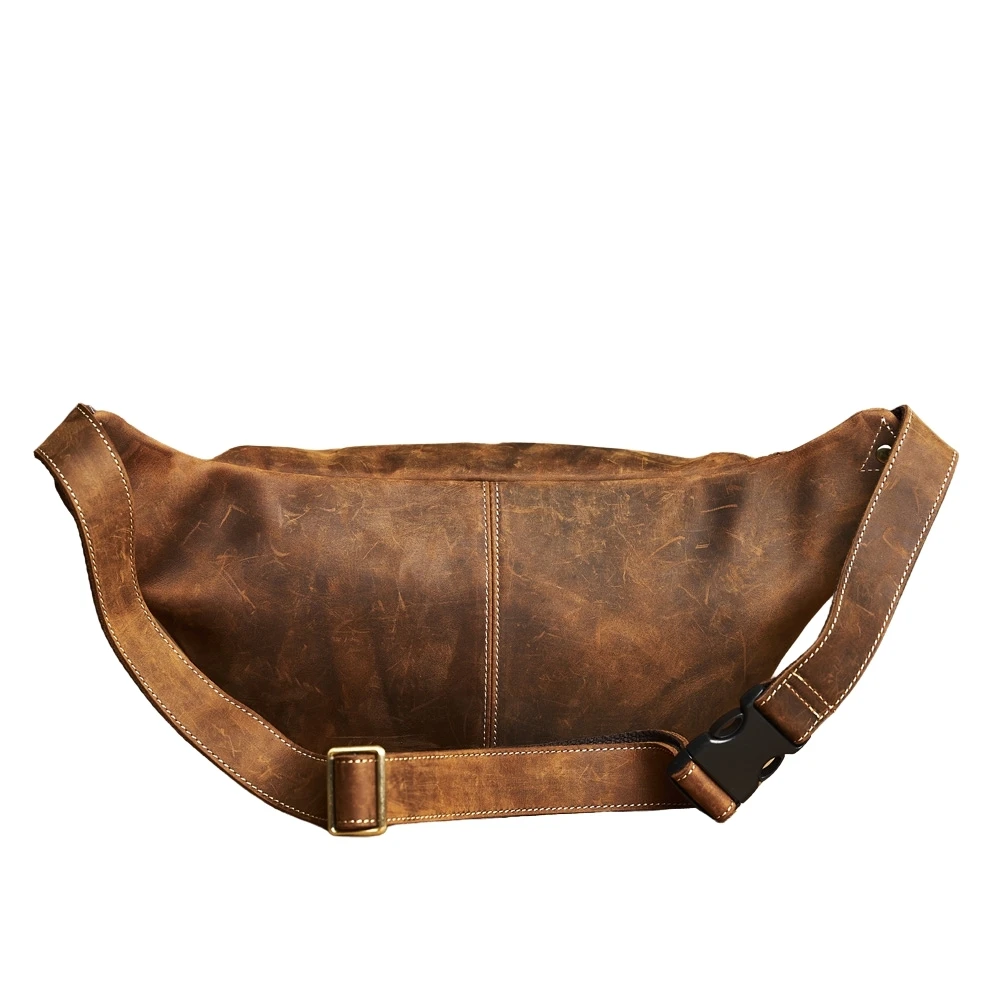 Классическая кожаная мужская сумка-слинг Crazy Horse Модный Забавный поясной кошелек