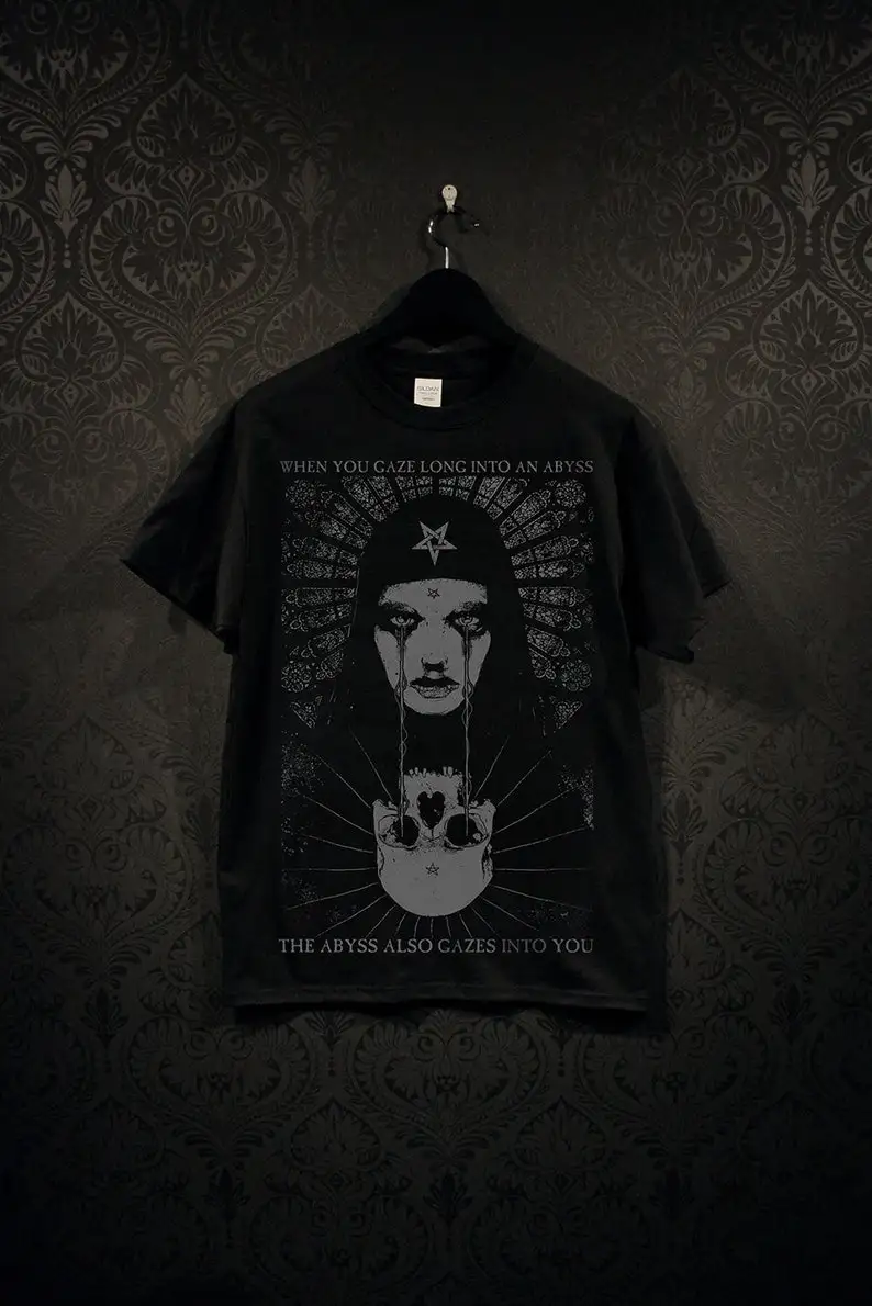 

When you gaze long into an abyss, the abyss also gazes into you - T-shirt
