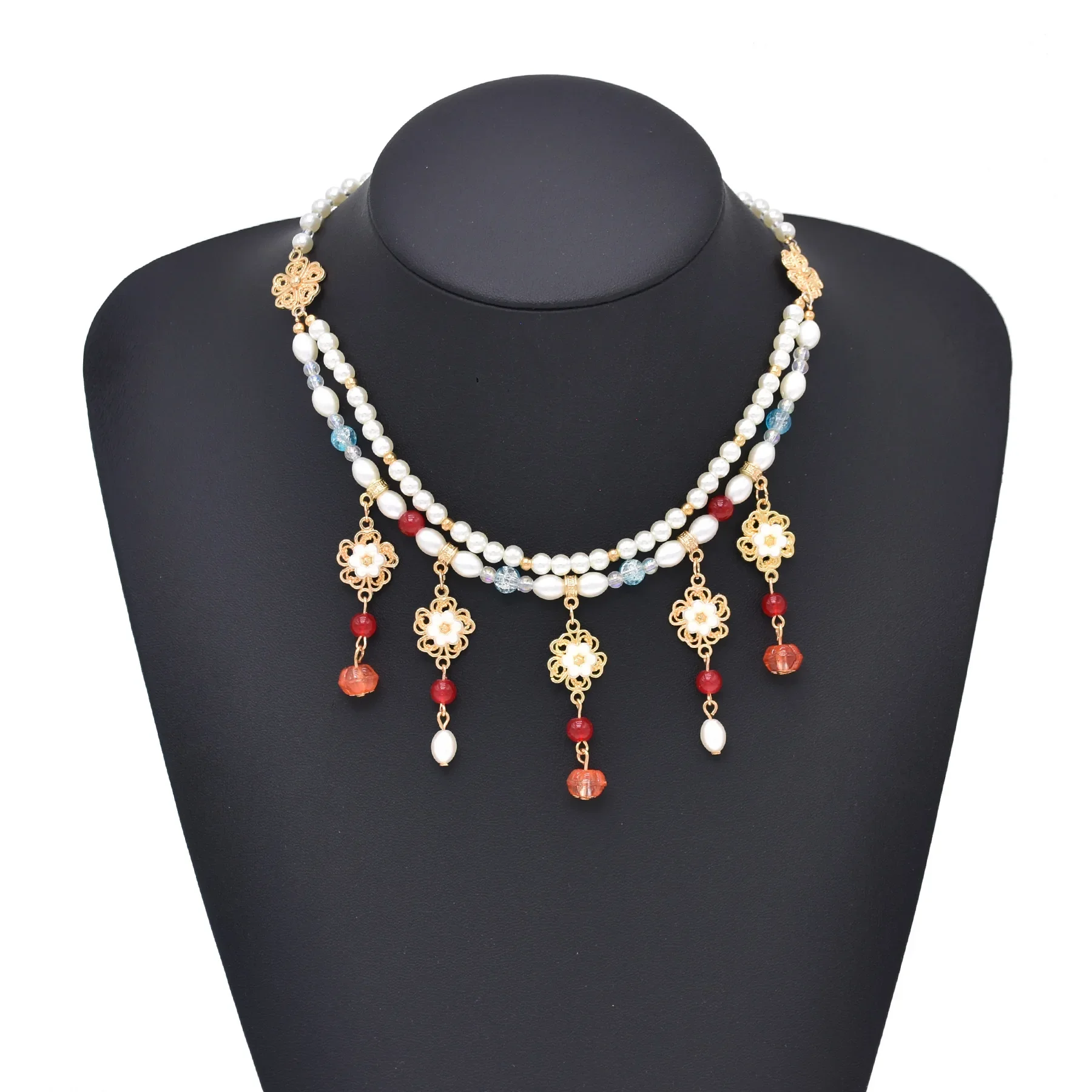 Ожерелье Ханфу мягкий агат многослойные бусины из тыквы династия Тан тонкий