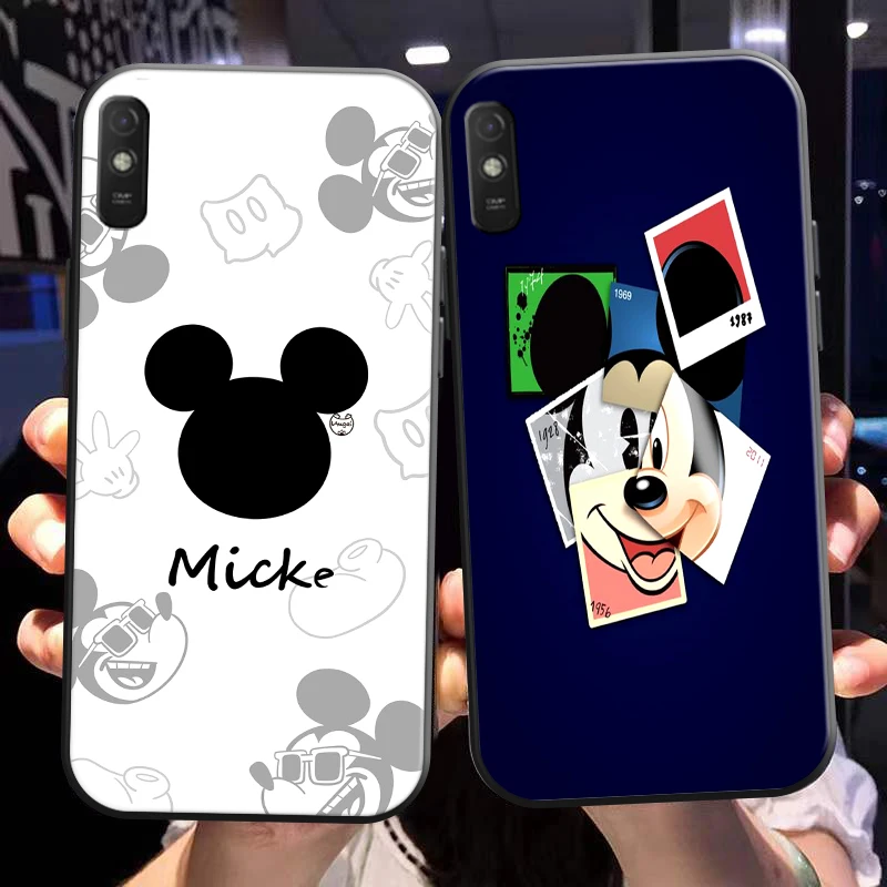 

Mickey Minnie Mouse Piuto For Xiaomi Redmi 9A Phone Case For Redmi 9AT Case Back Liquid Silicon Coque Black Silicone Cover Soft