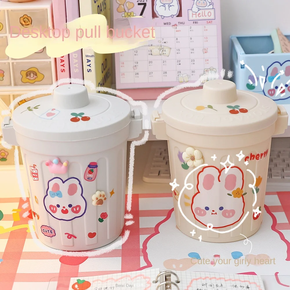 

Desktop Mini Waste Bins Organizer Kawaii Pencil Holder Cute Cartoon Student Desk Garbage Can Storage Bin With Lid Storage Box