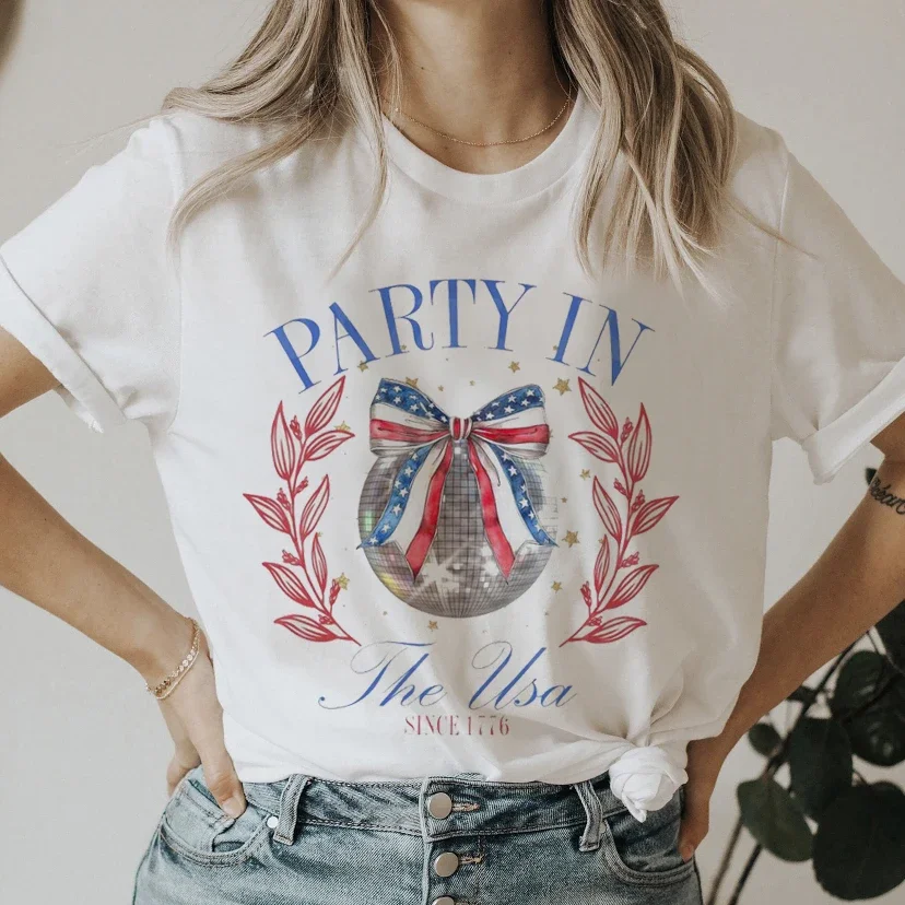 Летние футболки Американская футболка Женская Милая с принтом 4 июля женская