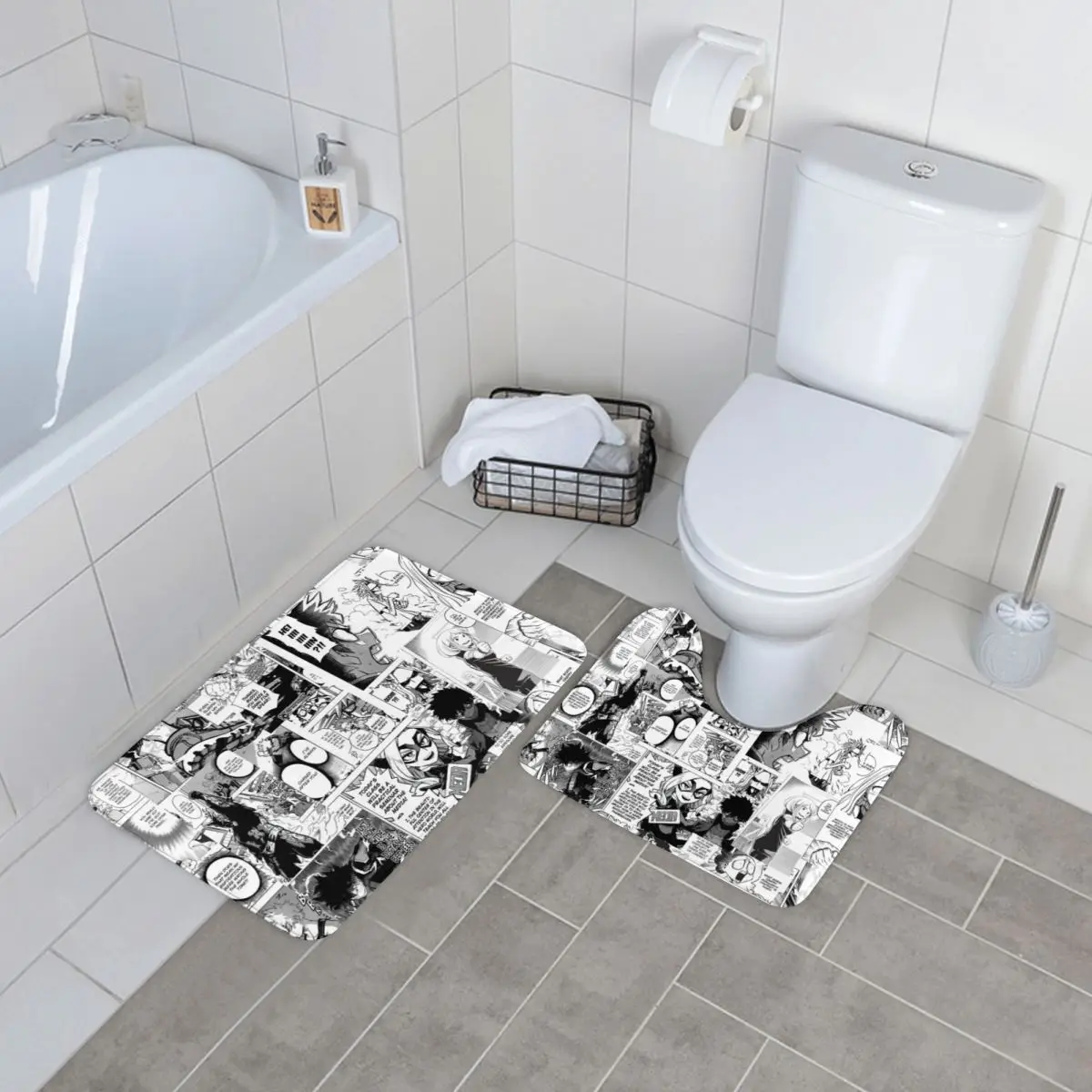 

Japanese Anime Bath Mat My Hero Academia Polyester Door 2pcs Bathroom Mat Set Anti-Slip Vintage Bathroom Rug