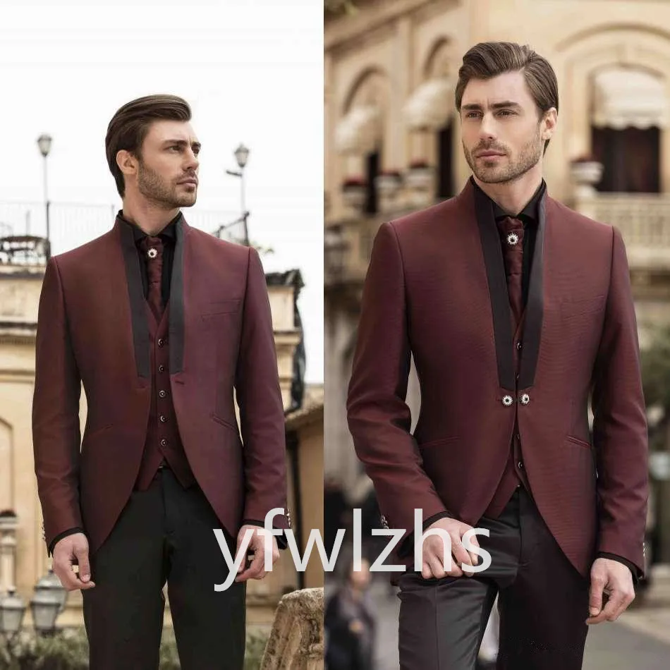 

Handsome One Button Men Suits Mandarin Lapel Groom Tuxedos Groomsmen Wedding/Prom Best Blazer ( Jacket+Pants+Vest+Tie) C373