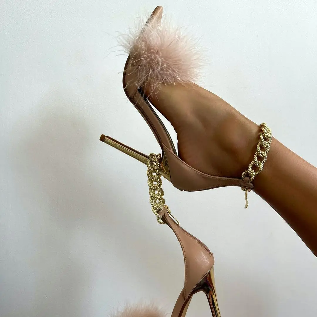 11cm Sexy Feather Furry High Heels Peep 