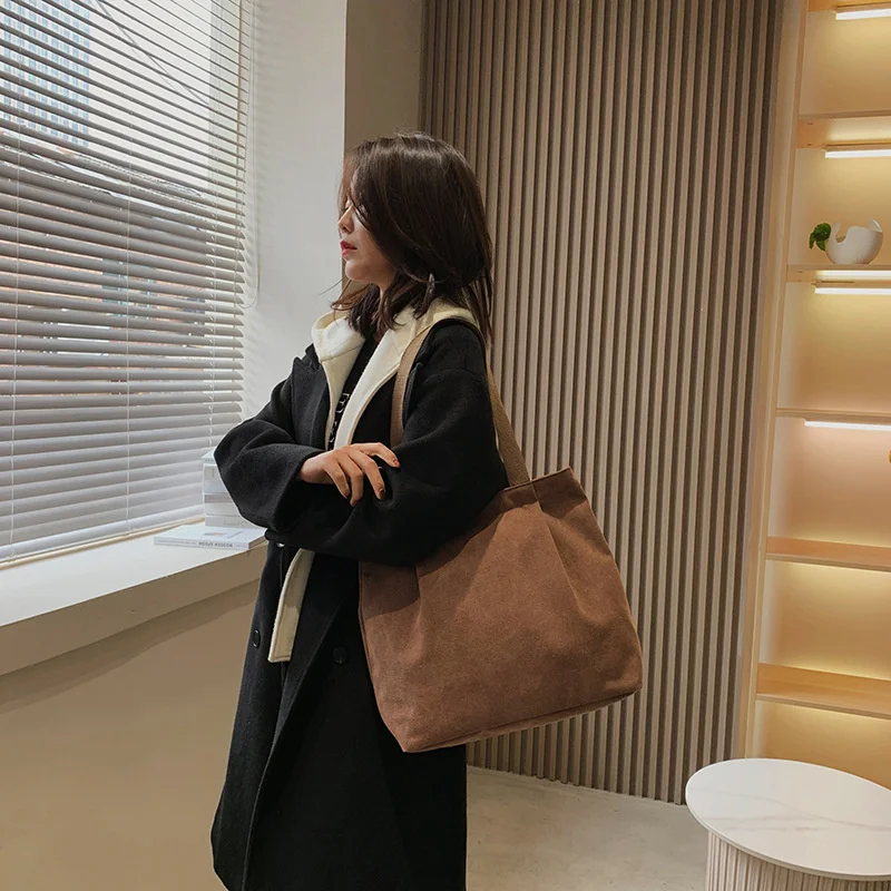 

Холщовая Сумка на плечо для женщин, однотонная сумочка на молнии в стиле ретро, вместительные тоуты, повседневная женская сумка-шоппер