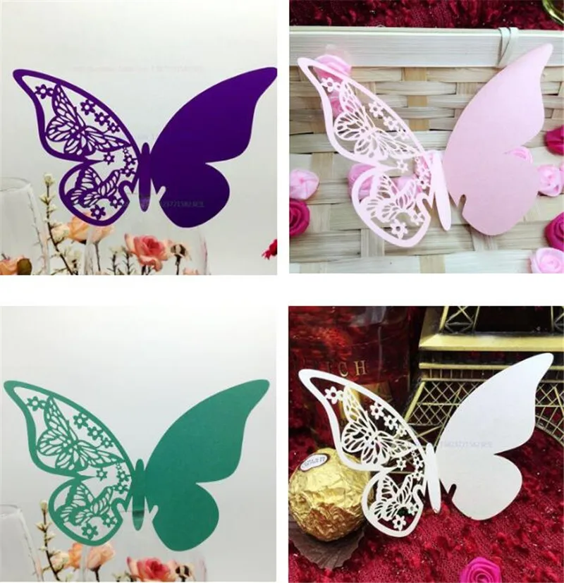

10 Pcs Place Name Card Heart Butterfly Flower Glass Wedding Cards Party Birthday Festive Event Table Cake Decoration Supplies